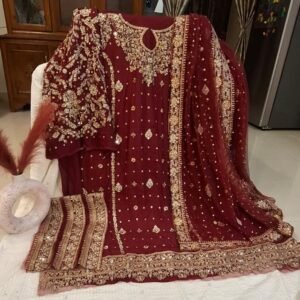 Home red crape dress material
